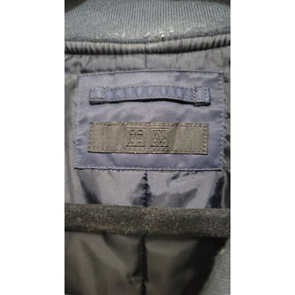 Uniglo Mens Navy Blue Quilted Bomber Jacket With Zip Closure & Snap Pockets Size - Picture 9 of 14